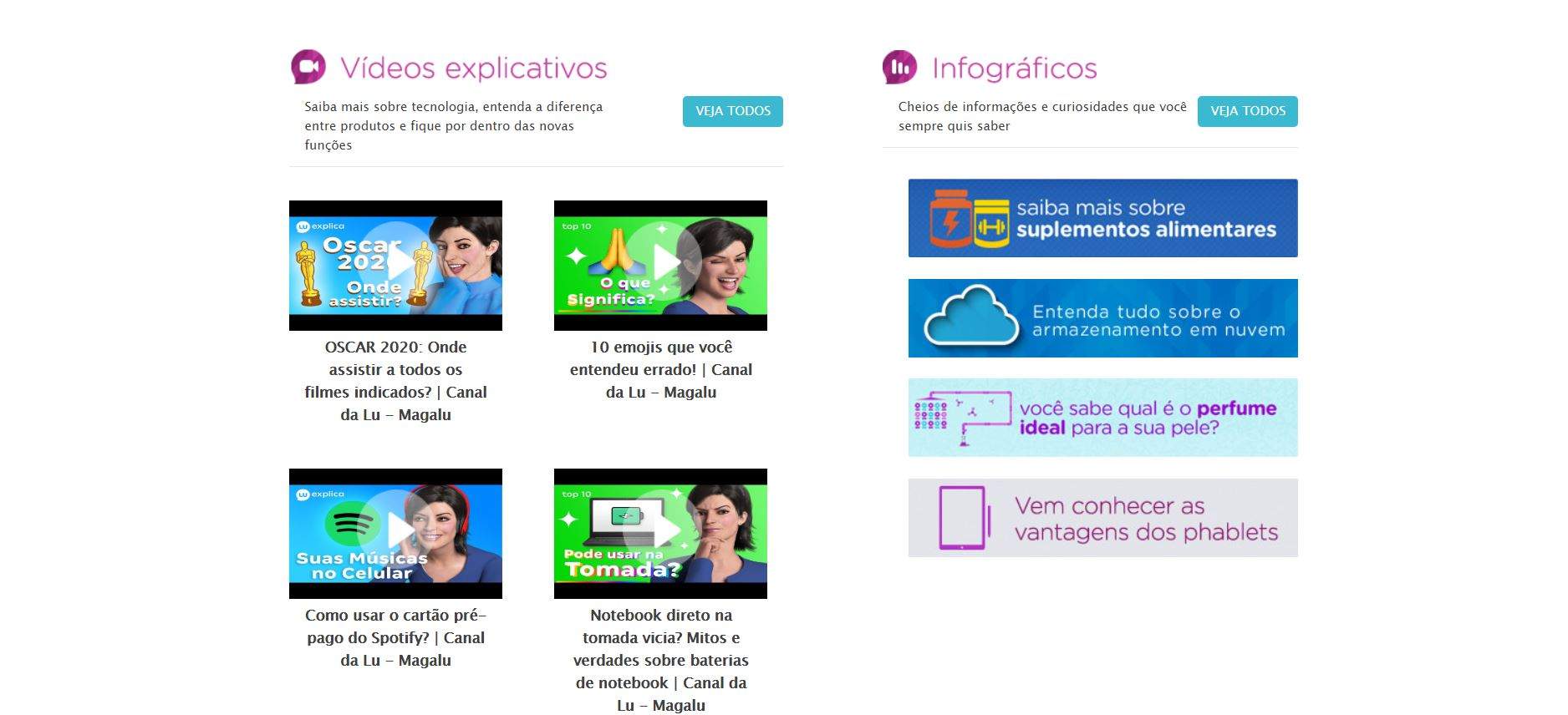 A interface do Blog da Magazine Luiza